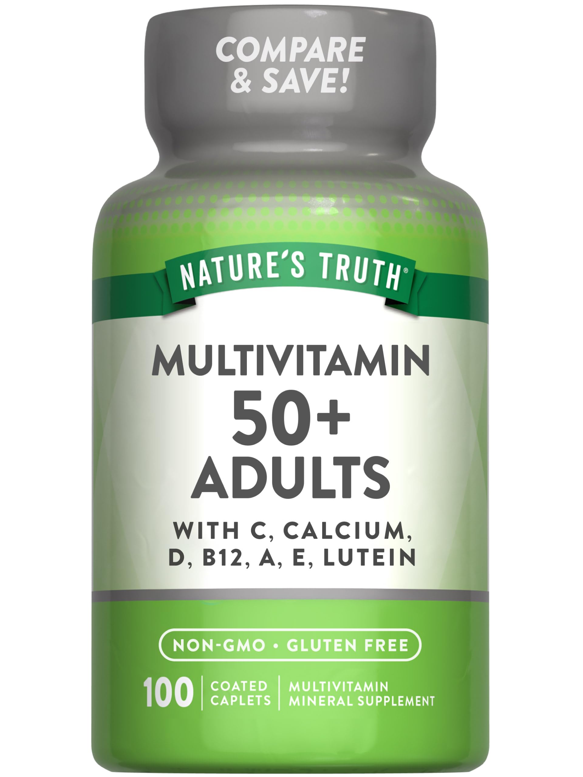 Botella de multivitaminas para adultos mayores de 50 de Nature's Truth.