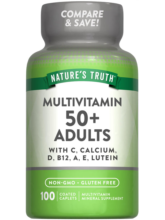 Botella de multivitaminas para adultos mayores de 50 de Nature's Truth.