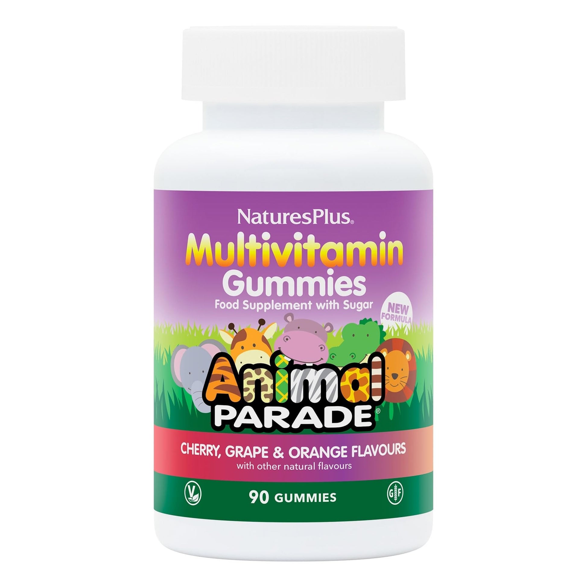 Botella de multivitaminas Animal Parade sabores cereza, uva y naranja