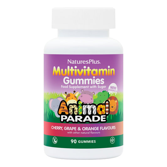 Botella de multivitaminas Animal Parade sabores cereza, uva y naranja