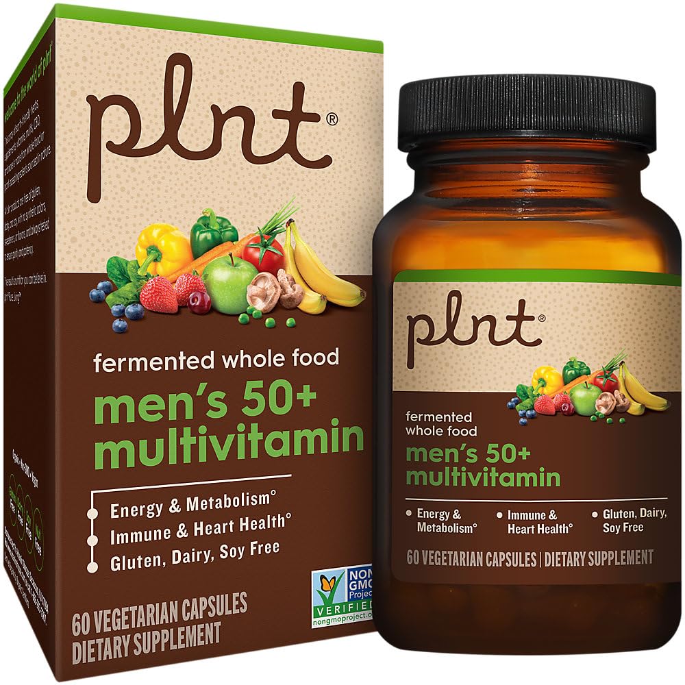 Botella de multivitaminas para hombres fermentadas etiquetado.
