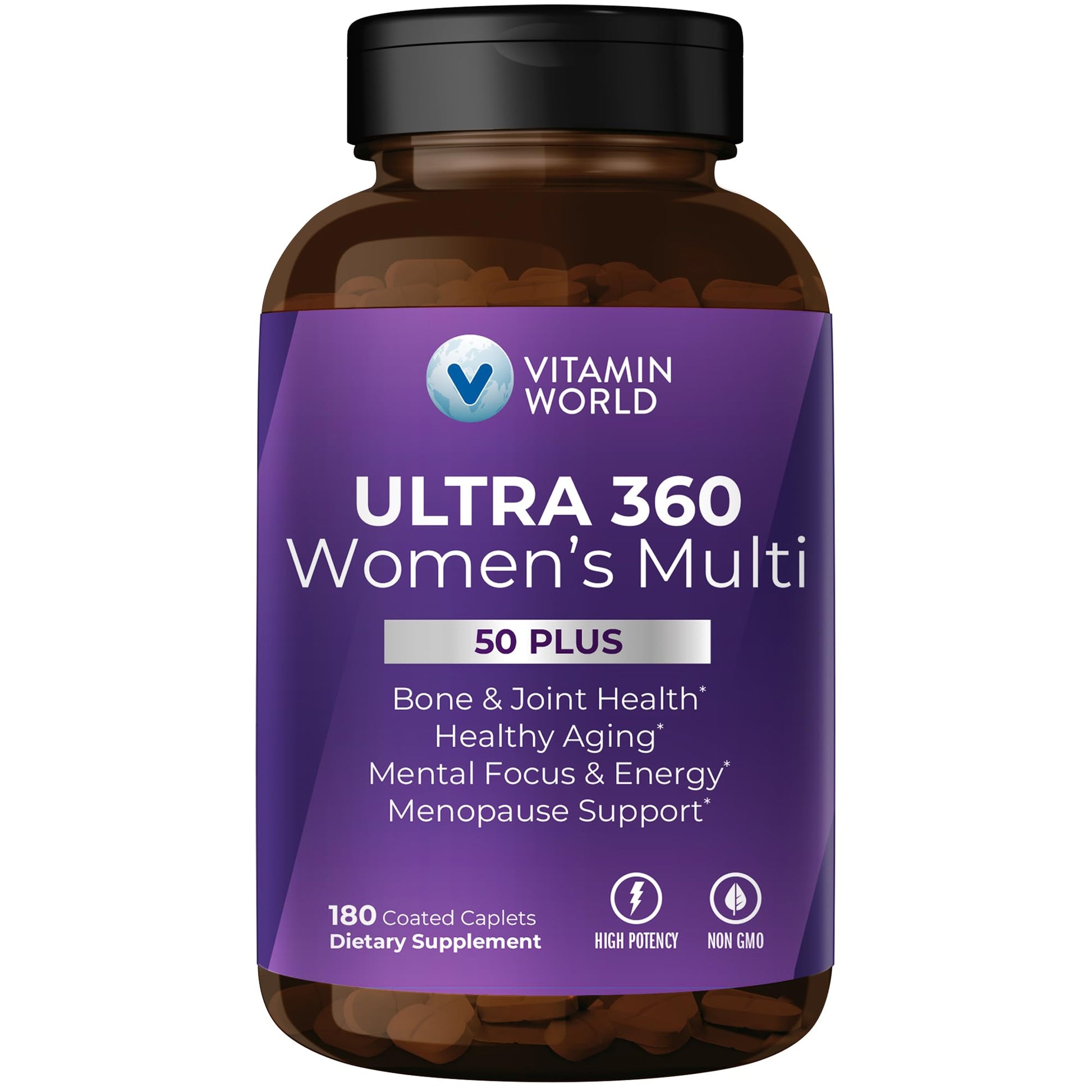 Botella de multivitaminas para mujeres mayores de 50 años.
