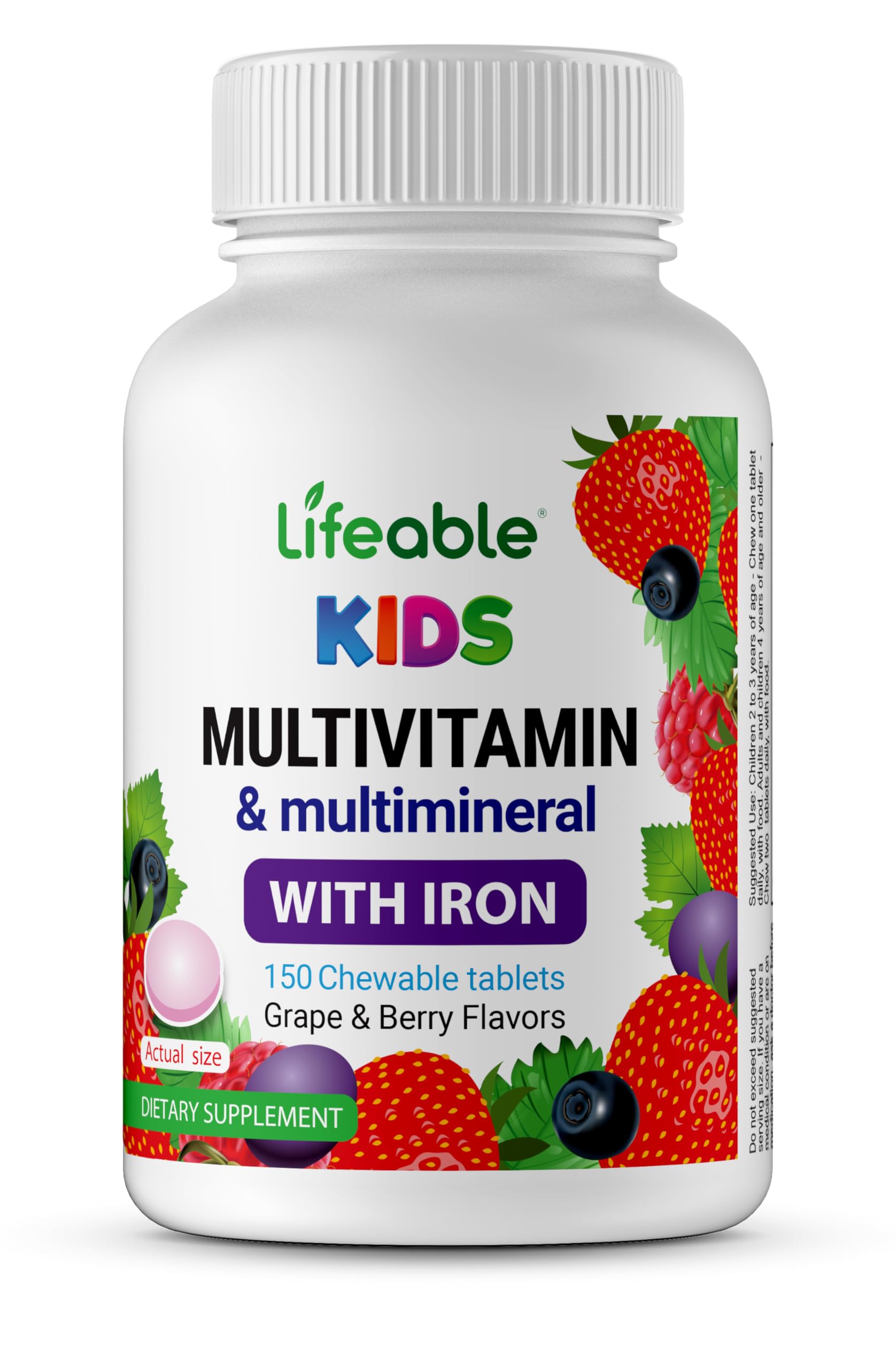 Botella de multivitaminas para niños Lifeable sabor uva y baya