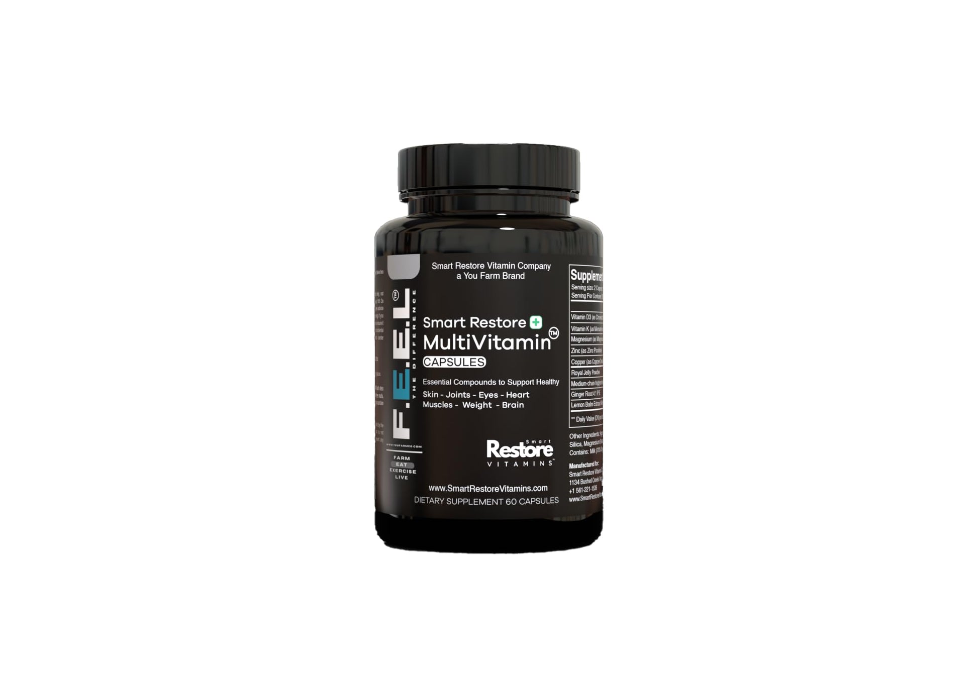 Botella de multivitaminas Smart Restore con fórmula premium