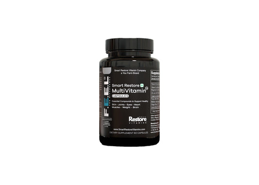 Botella de multivitaminas Smart Restore con fórmula premium
