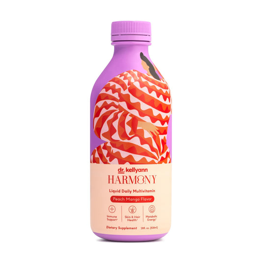 Botella de multivitamínico líquido vegano Dr. Kellyann Harmony para salud general
