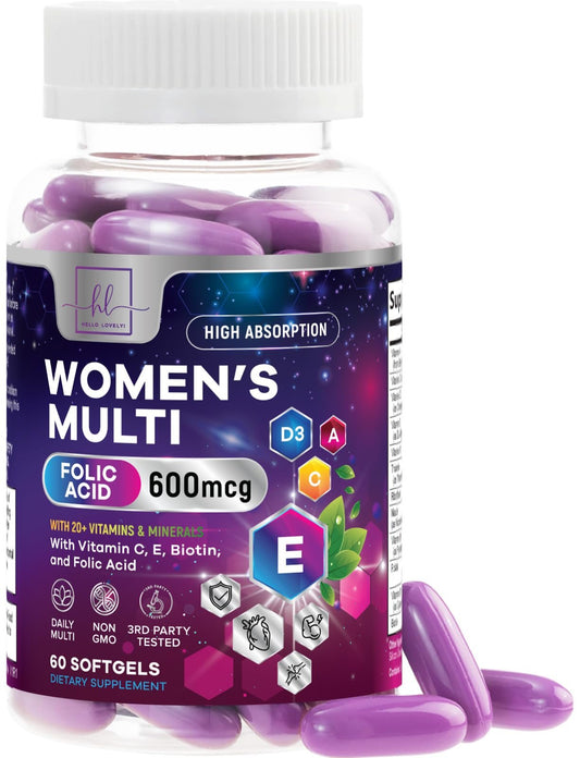 Botella de multivitamínico para mujeres con vitaminas esenciales.