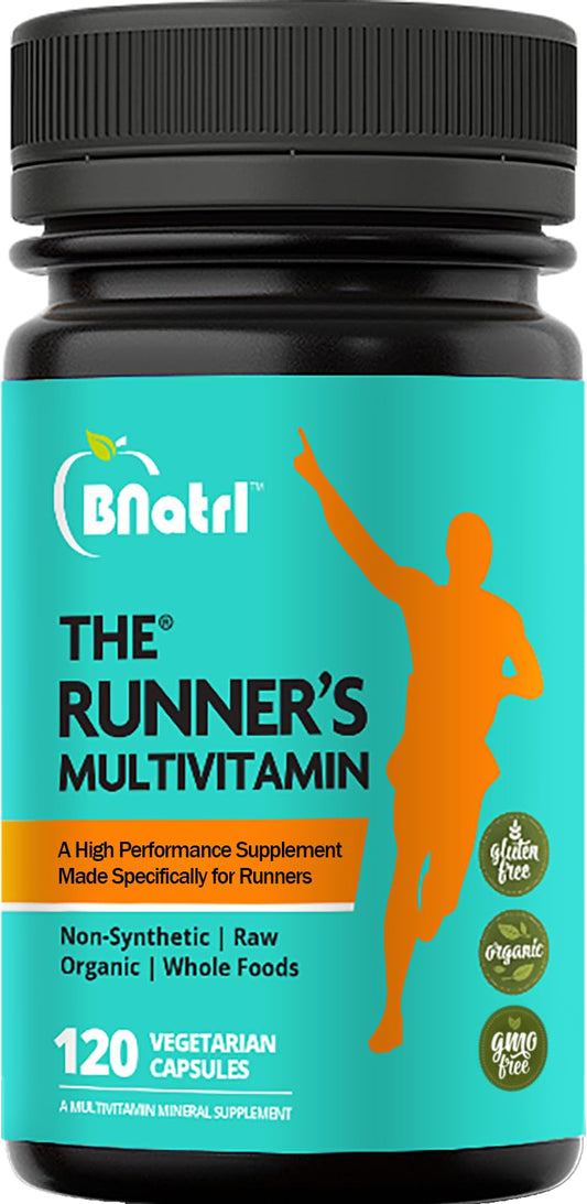 Botella de multivitamínico, suplemento para corredores.