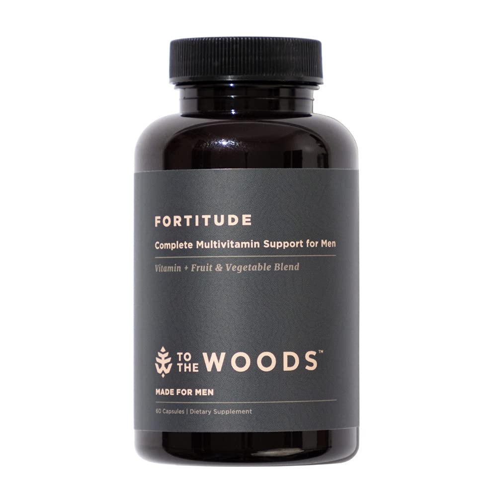 Botella de multivitamínico To The Woods en tono oscuro para hombres.