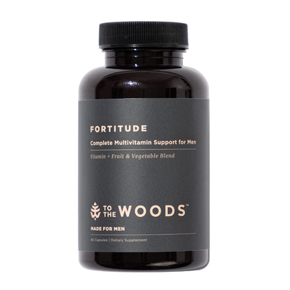 Botella de multivitamínico To The Woods en tono oscuro para hombres.