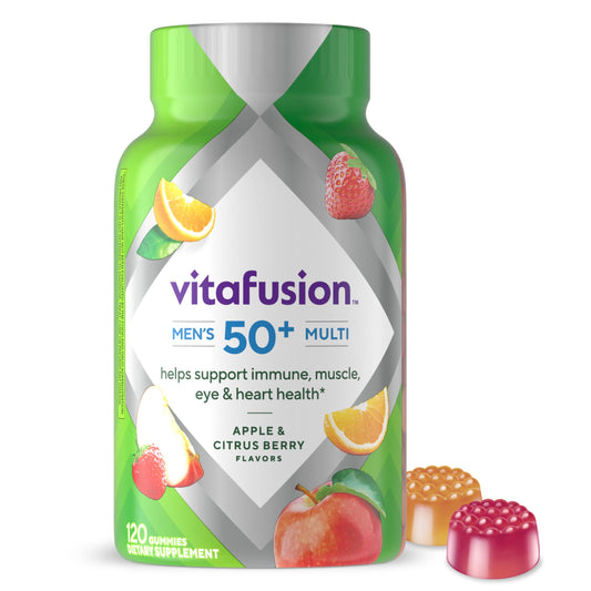 Botella de multivitamínico Vitafusion para hombres 50+, 120 gomitas.