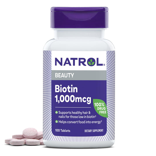 Botella Natrol Beauty Biotina 1000 mcg 100 tabletas
