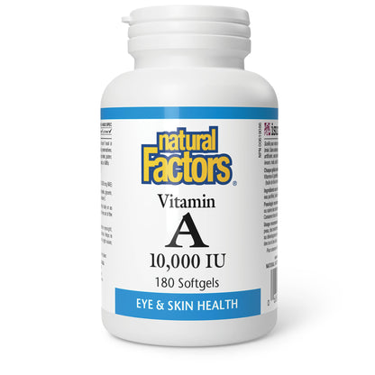 Botella Natural Factors vitamina A 10,000 IU 180 cápsulas