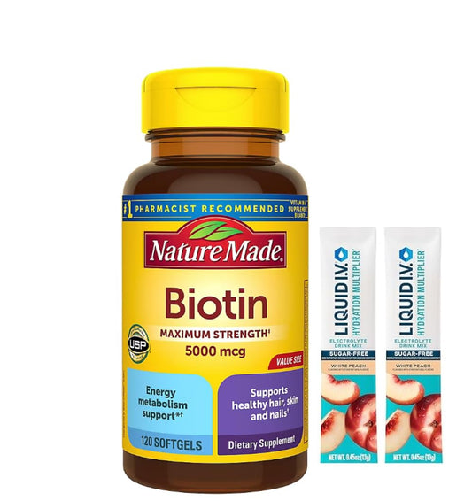 Botella Nature Made biotina 5000mcg para cabello piel y uñas