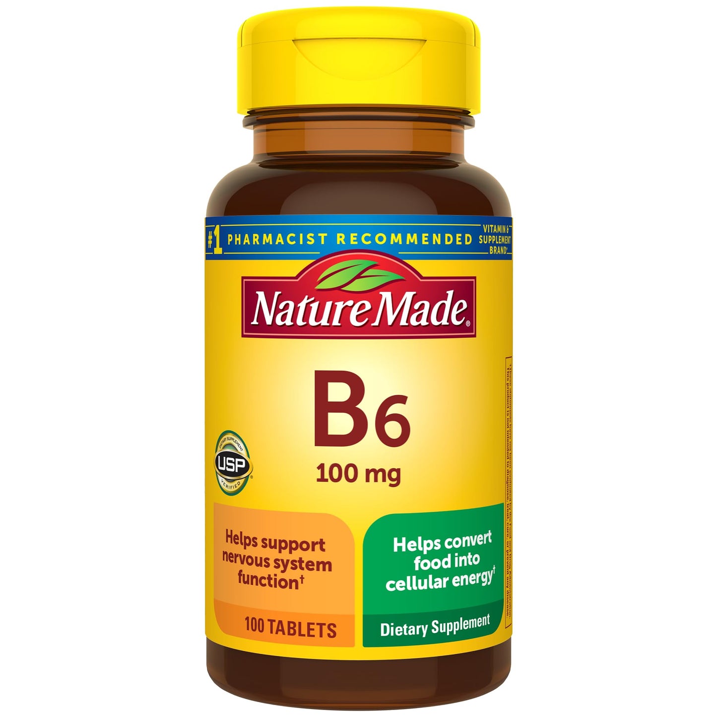 Botella Nature Made vitamina B6 100 mg 100 tabletas