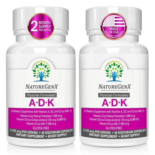 Botella NatureGenX ADK suplemento vitaminas a d3 k2