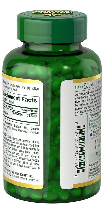 Botella Nature's Bounty con 250 softgels de biotina