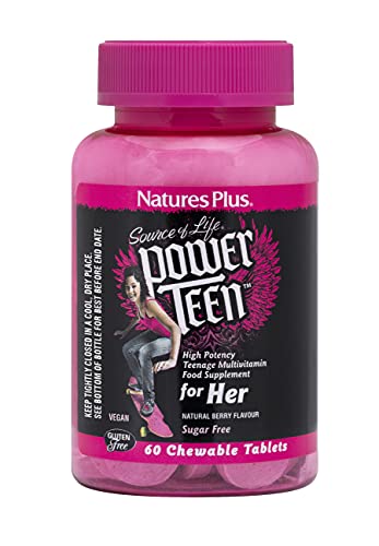 Botella de Natures Plus Power Teen para Ella 60 tabletas masticables
