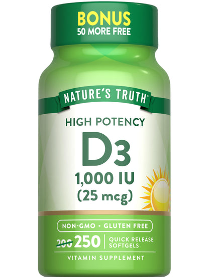 Botella Nature's Truth vitamina d3 1000 ui cápsulas blandas
