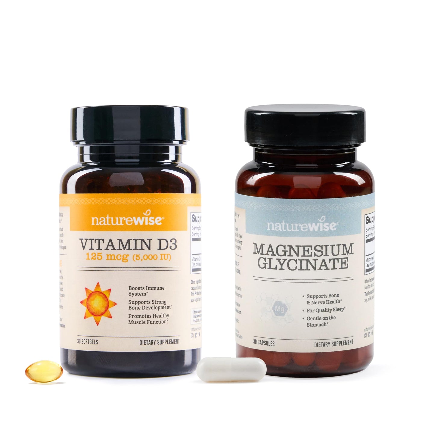 Botella NatureWise vitamina D3 y magnesio glicinato