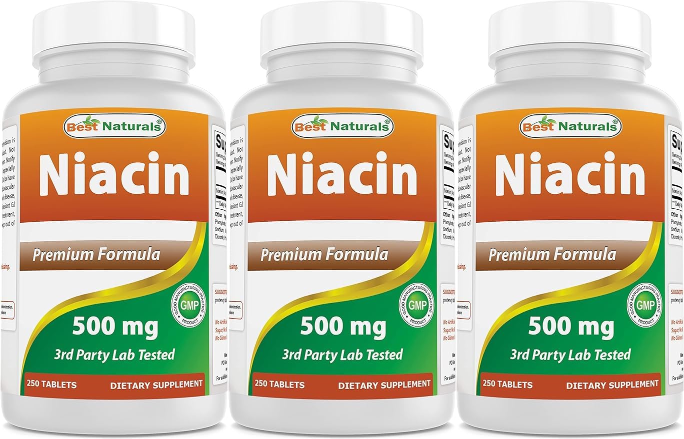 Botella de Niacina Best Naturals 500 mg 250 tabletas