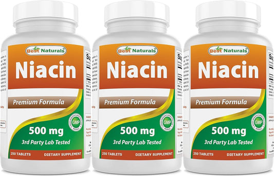 Botella de Niacina Best Naturals 500 mg 250 tabletas