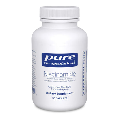 Botella de niacinamida pure encapsulations 90 cápsulas