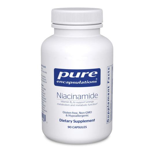 Botella de niacinamida pure encapsulations 90 cápsulas