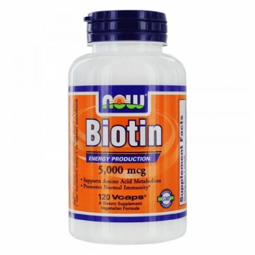 Botella de NOW Foods Biotina 5000 mcg 120 cápsulas vegetales