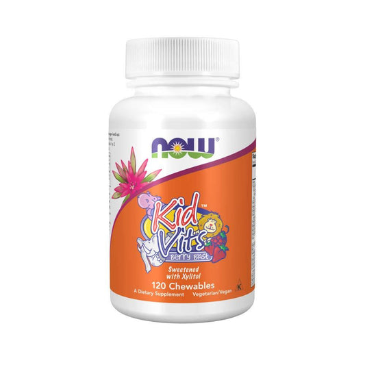 Botella de NOW Foods Kid Vits Berry Lemonade Tablets para niños