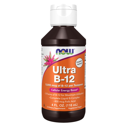 Botella NOW Foods Ultra B-12 líquido rojo naranja 120 ml