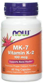 Botella Now Foods vitamina K-2 MK-7 100 mcg 60 cápsulas vegetales