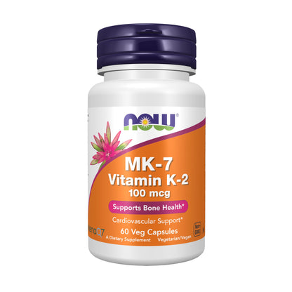 Botella NOW Foods Vitamina K-2 MK-7 100 mcg 60 cápsulas veganas