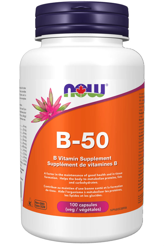 Botella NOW Vitamina B-50 mg 100 cápsulas vegetarianas