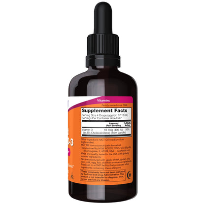 Botella NOW vitamina D3 liquida 2 onzas