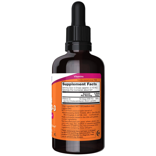 Botella NOW vitamina D3 liquida 2 onzas