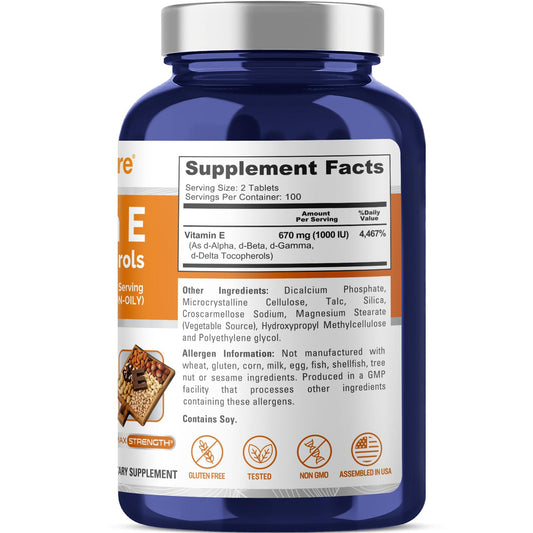 Botella NusaPure vitamina e 1000 ui 200 tabletas