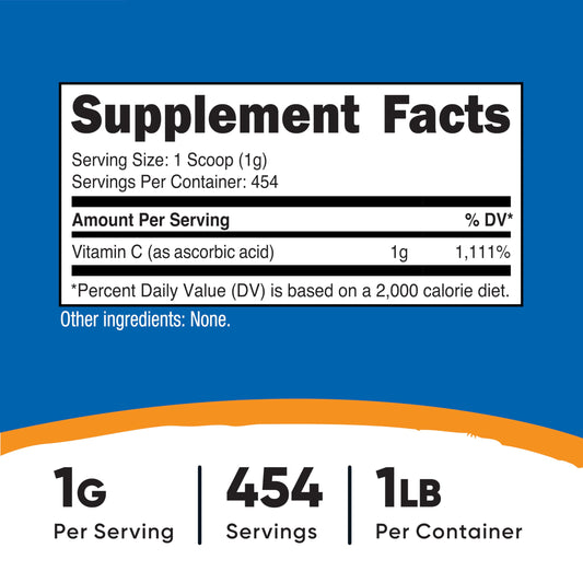 Botella Nutricost ácido ascórbico 1 libra