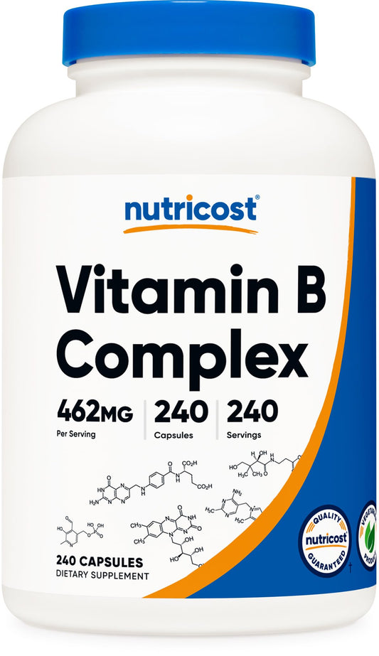 Botella Nutricost complejo vitamina B 462mg 240 cápsulas