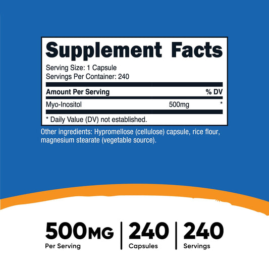 Botella Nutricost Inositol cápsulas vegetales sin gluten