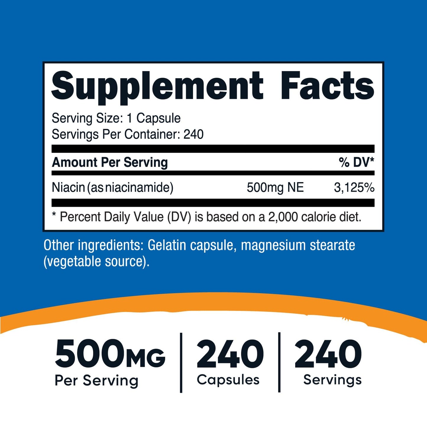 Botella Nutricost vitamina B3 Niacinamida 500mg