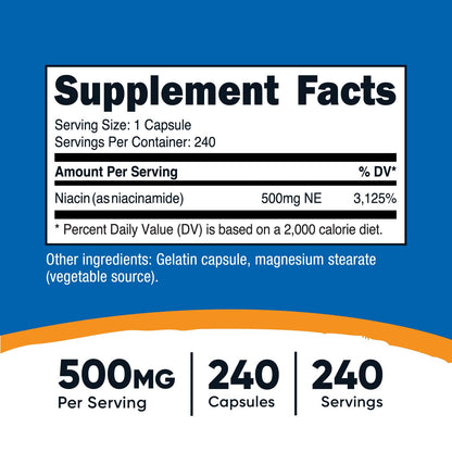 Botella Nutricost vitamina B3 Niacinamida 500mg