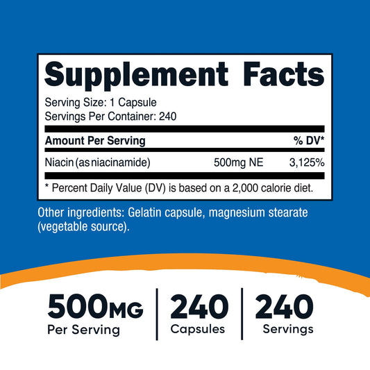 Botella Nutricost vitamina B3 Niacinamida 500mg