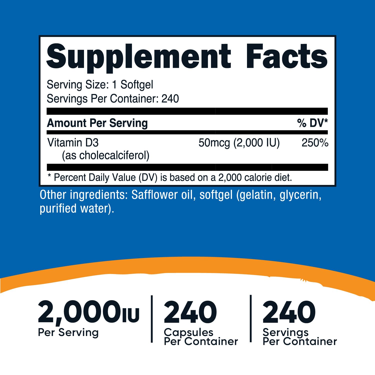 Botella Nutricost vitamina D3 sin gluten y No GMO