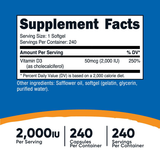 Botella Nutricost vitamina D3 sin gluten y No GMO