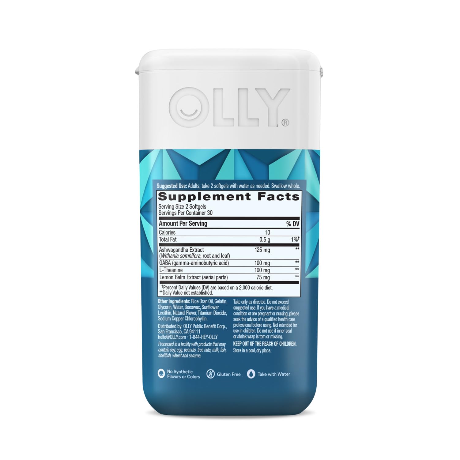 Botella de Olly Goodbye Stress en el entorno del baño