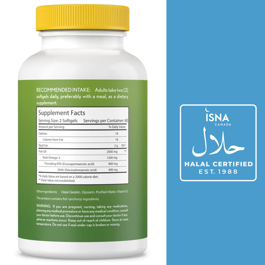 Botella omega Noor Vitamins con detalles nutricionales