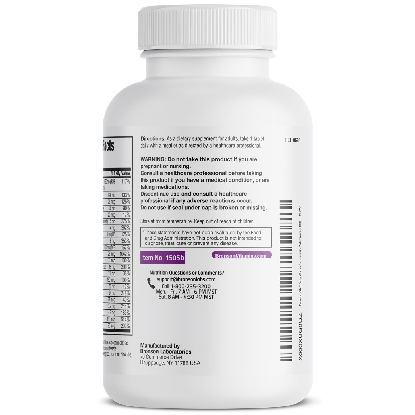 Botella y pastillas sueltas de Bronson multivitamínico