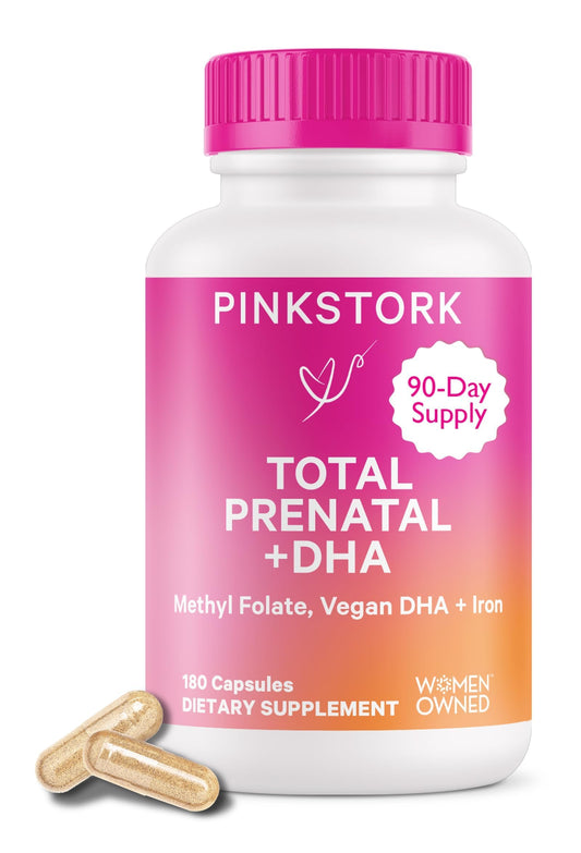 Botella Pink Stork Vitaminas Prenatales con DHA y folato 180 cápsulas