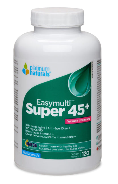 Botella de PLATINUM Super Easymulti 45+ para Mujeres en píldoras.